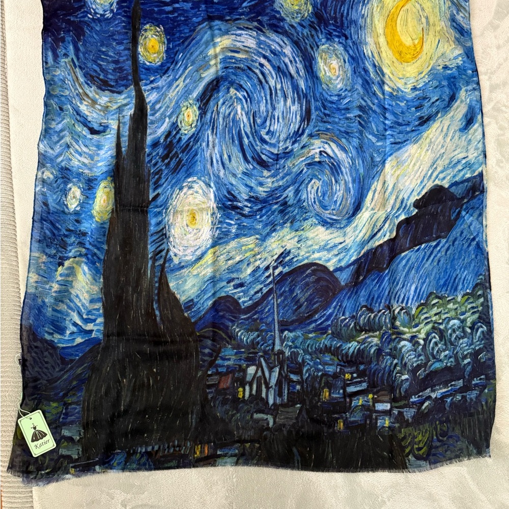 Starry Night Inspired Scarf in Deep Blue and Yellow